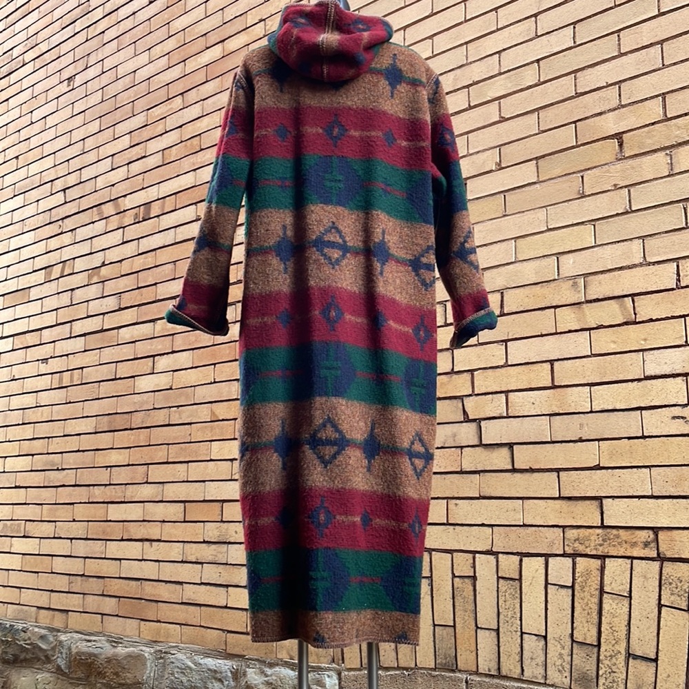 Vintage Woolrich Aztec blanket Hooded Wool Reversible Long Coat Size Large - Picture 8 of 13